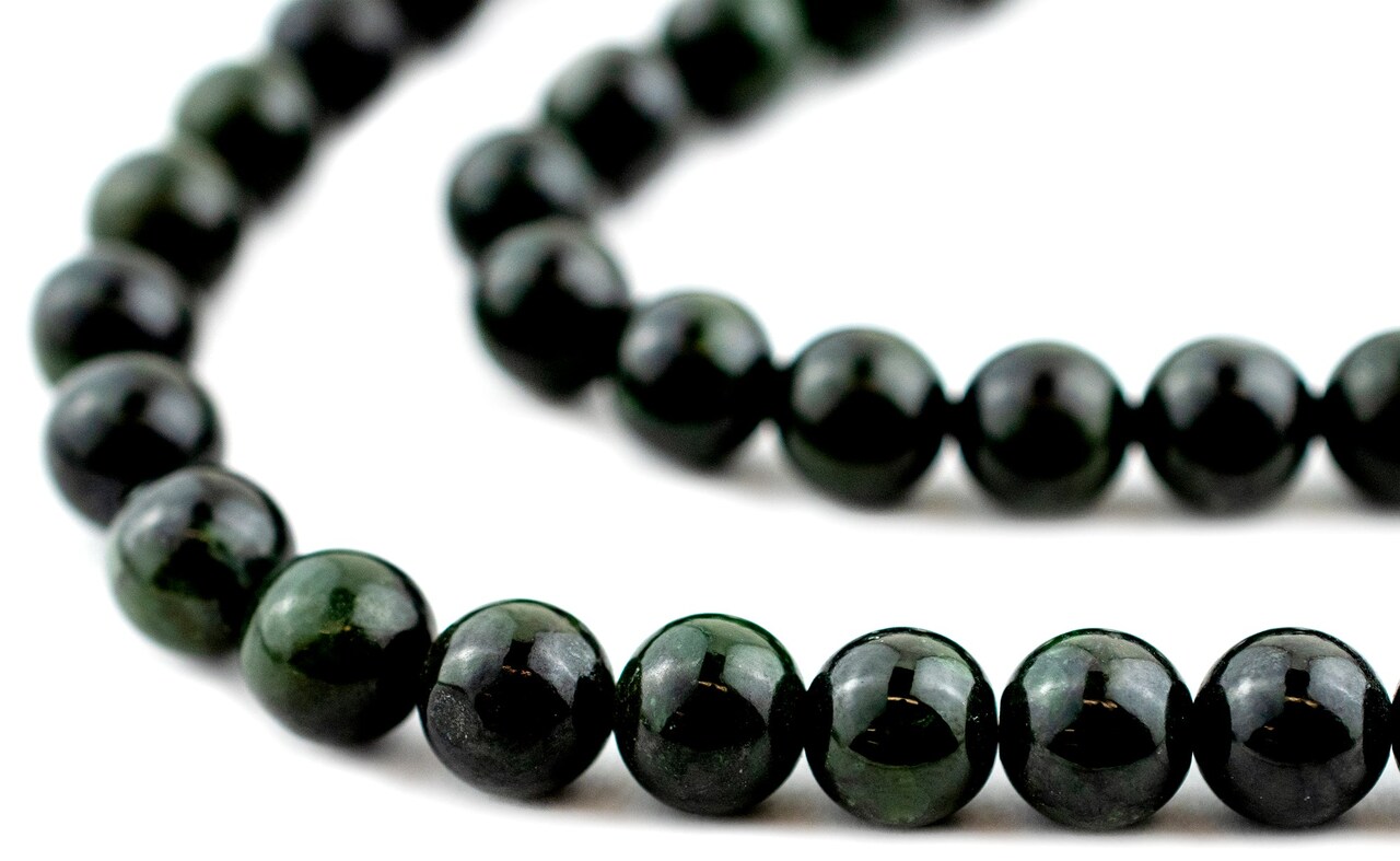 The Bead Chest Round Deep Green Nephrite Jade Beads 10mm Gemstone 16 Inch Strand